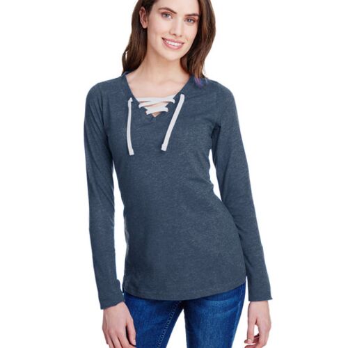 Ladies' Long Sleeve Fine Jersey Lace-Up T-Shirt Thumbnail