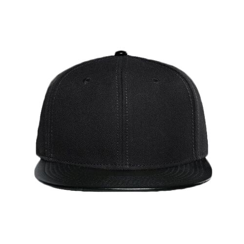 OTTO Wool Blend Twill w/ Faux Leather Round Flat Visor "OTTO SNAP" Six Panel Pro Style Snapback Hat Thumbnail