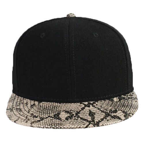 OTTO Wool Blend Twill w/ Faux Leather Round Flat Visor "OTTO SNAP" Six Panel Pro Style Snapback Hat Thumbnail