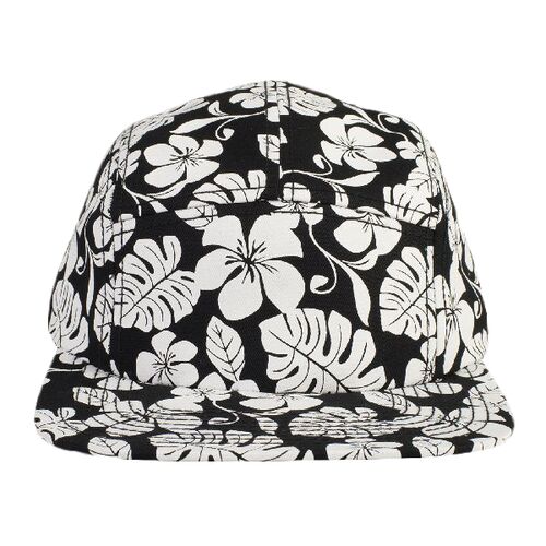 OTTO Hawaiian Pattern Superior Cotton Twill Square Flat Visor Snapback Five Panel Camper Hat Thumbnail