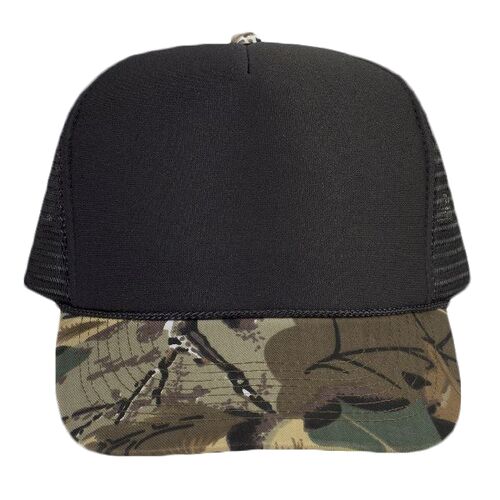 OTTO Camouflage Cotton Twill Visor Polyester Foam Front Five Panel High Crown Mesh Back Trucker Hat Thumbnail