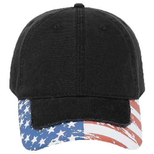 OTTO United States Flag Design Garment Washed Superior Cotton Twill Distressed Visor Six Panel Low Profile Baseball Cap Thumbnail