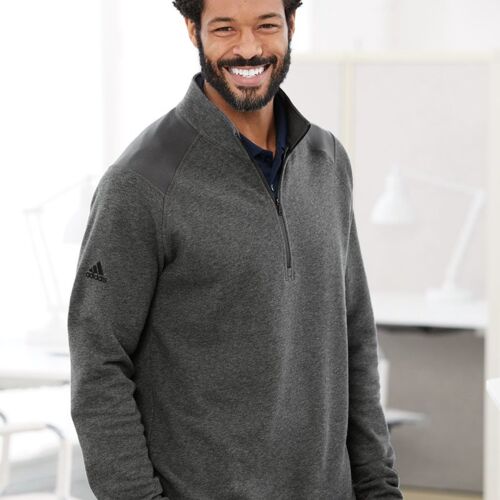 Heathered Quarter-Zip Pullover with Colorblocked Shoulders Thumbnail