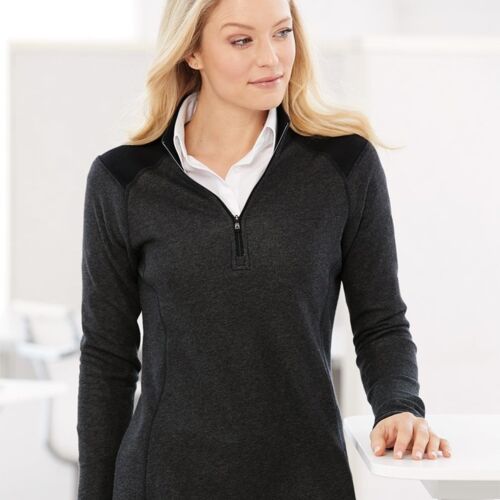 Women's Heathered Quarter-Zip Pullover with Colorblocked Shoulders Thumbnail